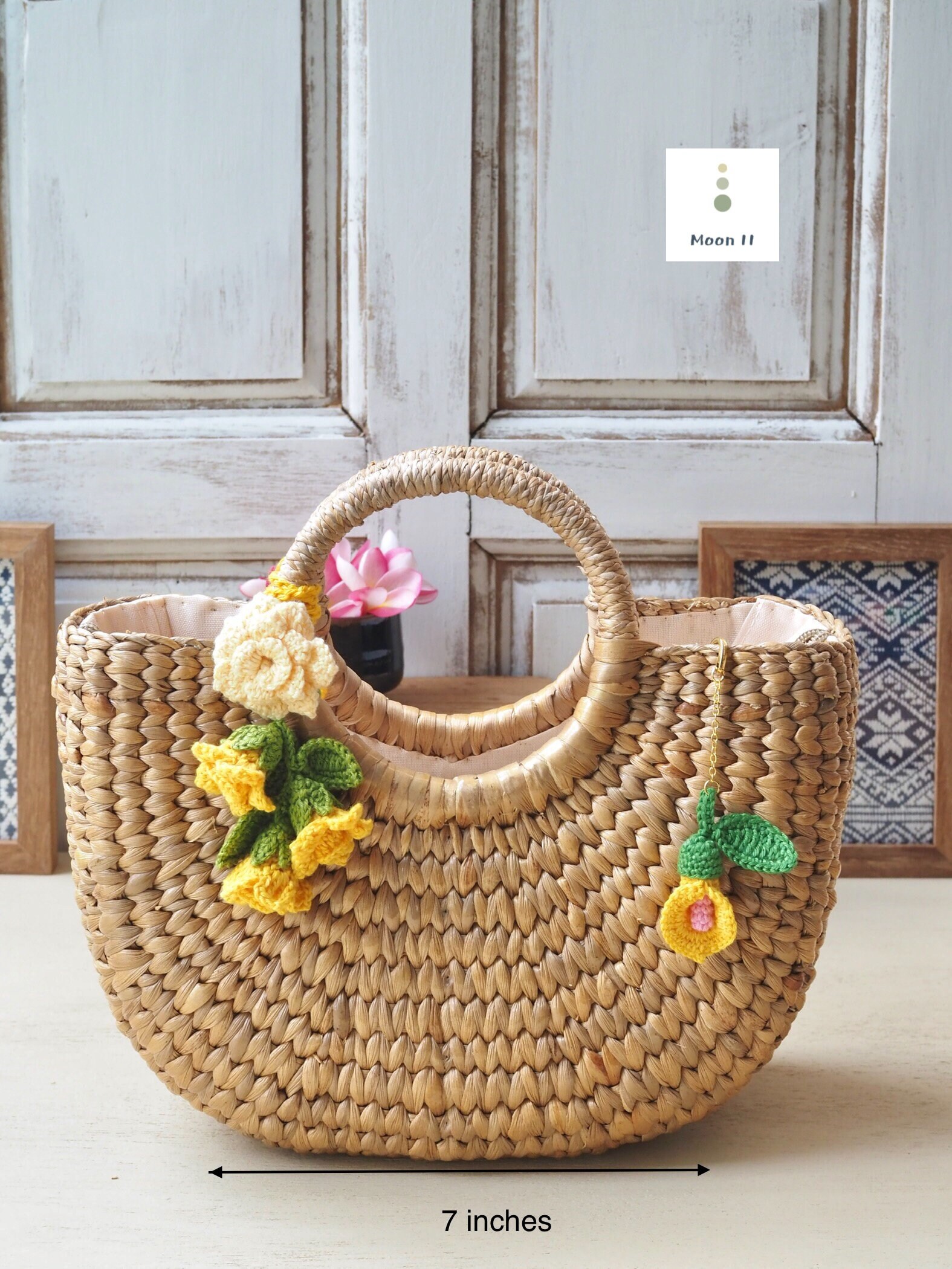 Water Hyacinth Beach Handbag summer Bag With Calla Lily Bookmarks straw ...