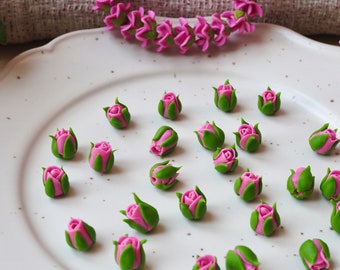 25 piezas de capullo de rosa rosa, flor de arcilla de cuentas de rosa, capullo de rosa para la fabricación de joyas, fabricación de lei, suministros de joyería, suministros de artesanía, flor artificial