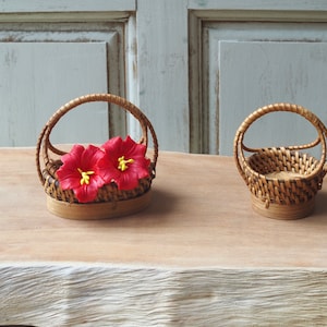 Handmade wicker Basket Dolls house 02  | natural handcrafted rattan , miniature basket display