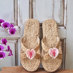 Light pink Anthurium sandals ,woven Beach sandals ,Hawaiian sandals, bridal sandals ,Hula Accessories ,party favors,wedding sandals,summer