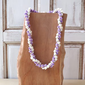 Handmade Clay Flower Lei: Purple & White Crown, Hawaiian Aloha Necklace
