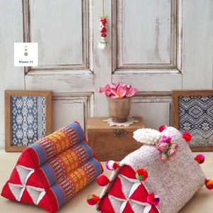 Authentisches thailändisches Dreieckskissen aus Bio-Baumwolle, Kissenbezug 02, Armlehnenkissen, Boho-Wohndekoration, Einweihungsgeschenke, (Größe S)