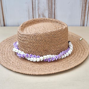 Purple & white Crown flower Lei for hat ,Clay flower Lei, Hawaiian  Lei ,  Crown flower car lei, Hula Accessories ,Bag Charm