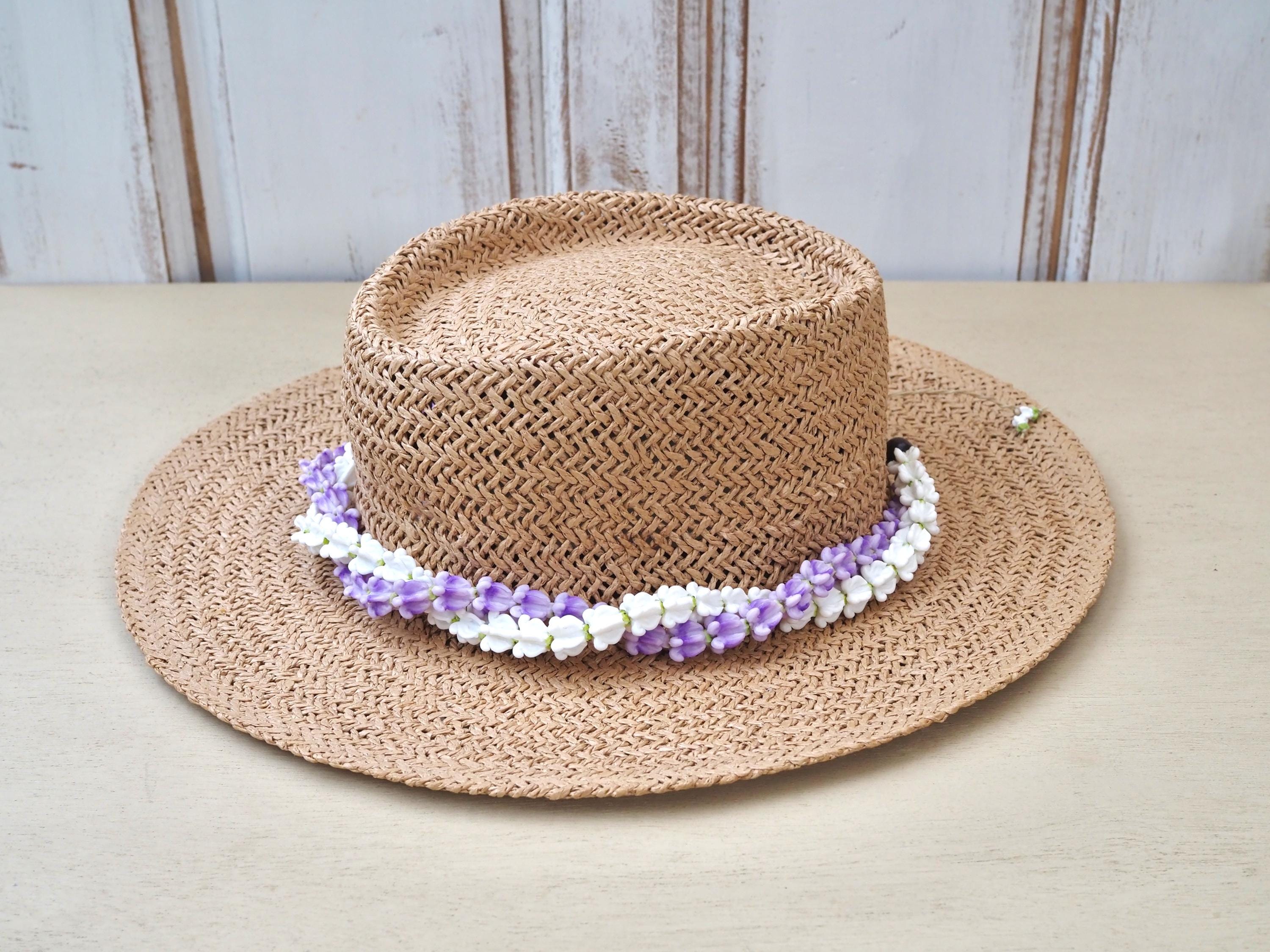 Purple & white Crown flower Lei for hat ,Clay flower Lei, Hawaiian  Lei ,  Crown flower car lei, Hula Accessories ,Bag Charm