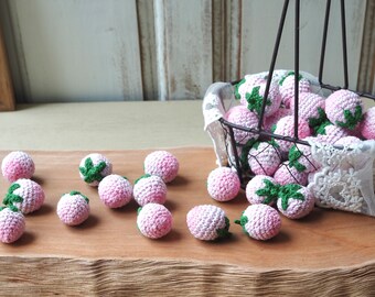 10 Pink Crochet Strawberries: Kids Play Food, Kitchen Decor