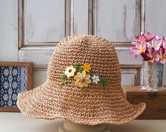 Handwoven Crochet Straw Panama Sun Hat with Flower Decor Amazon.com: WUODHTW Women main image 4