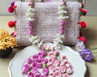 50 Pink Rose Clay Flower Beads: Jewelry/Lei Making Supplies