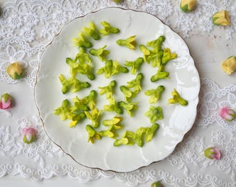 50 piezas de flores de pakalana de arcilla pintadas a mano: material para hacer lei de color amarillo verdoso, fabricación de joyas