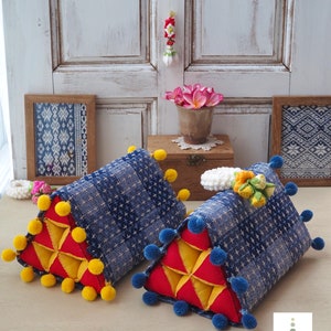 Authentisches thailändisches Dreieckskissen aus Bio-Baumwolle, Kissenbezug 03/, Armlehnenkissen, Boho-Wohndekoration, Einweihungsgeschenke, (Größe S)