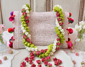 50 koralików różowo-czerwonych z glinki: ręcznie robione artykuły do wyrobu biżuterii (1,6-1,8 cm), lei do robienia róż z dziurkąハンドメイドの粘土バラ