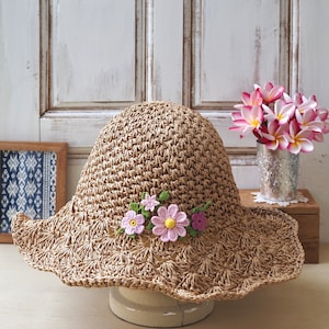 Floral Crochet Straw Sun Hat: Boho Chic Summer Beach Hat
