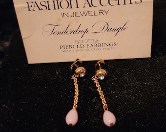 Boucles d&#39;oreilles dorées Avon « Tenderdrop Dangle » 1979