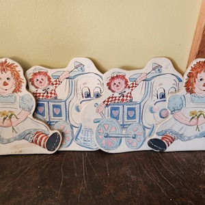 Recortes de cartón vintage de Raggedy Ann y Andy de los años 70 (4 piezas)