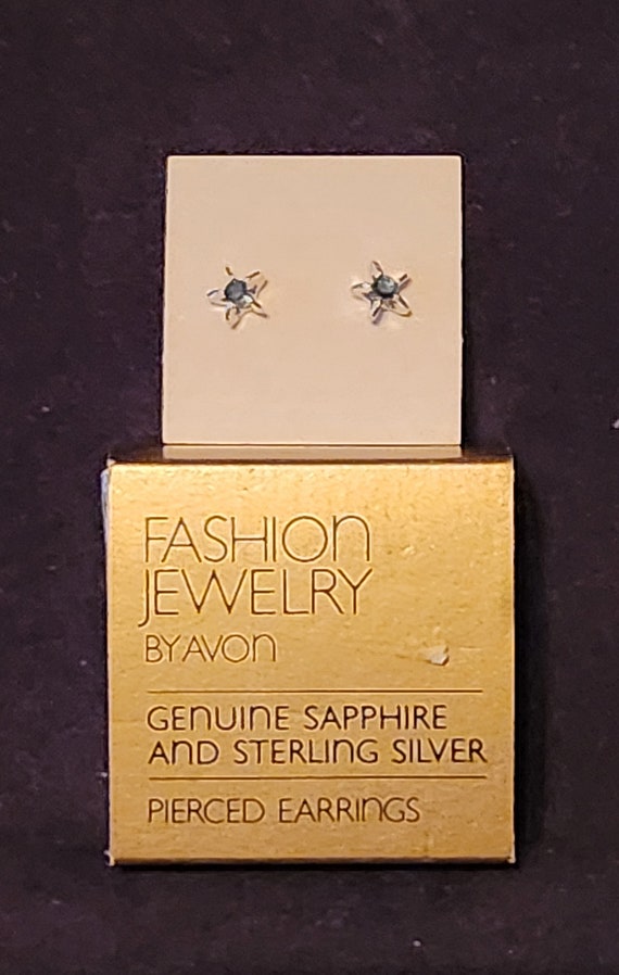 Avon Genuine Sapphire and Sterling Silver Pierced 