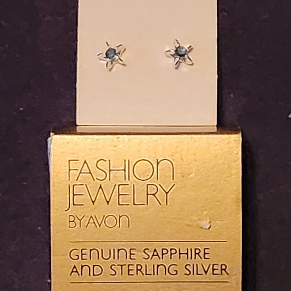 Avon Genuine Sapphire and Sterling Silver Pierced Earrings