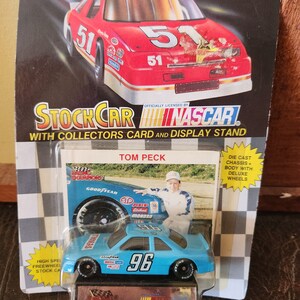 Vintage Racing Champion Tom Peck Nascar Die Cast Metal Stock Car with Collector&#39;s Card and Stand