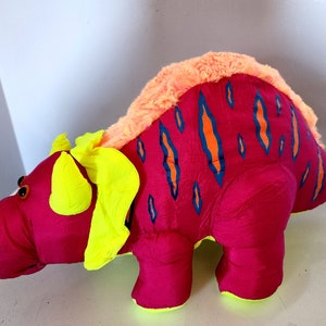 Vintage 1993 Stuffins Triceratops Neon Nylon Dinosaur Plush