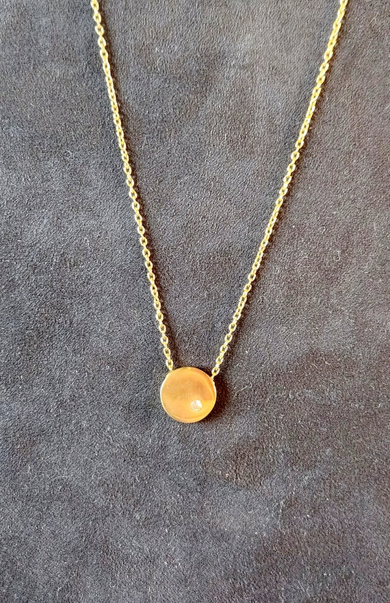 Gold Tone Diamond Medallion Disk Necklace