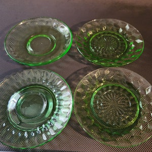 Green Uranium Glass Set of 4 Plates