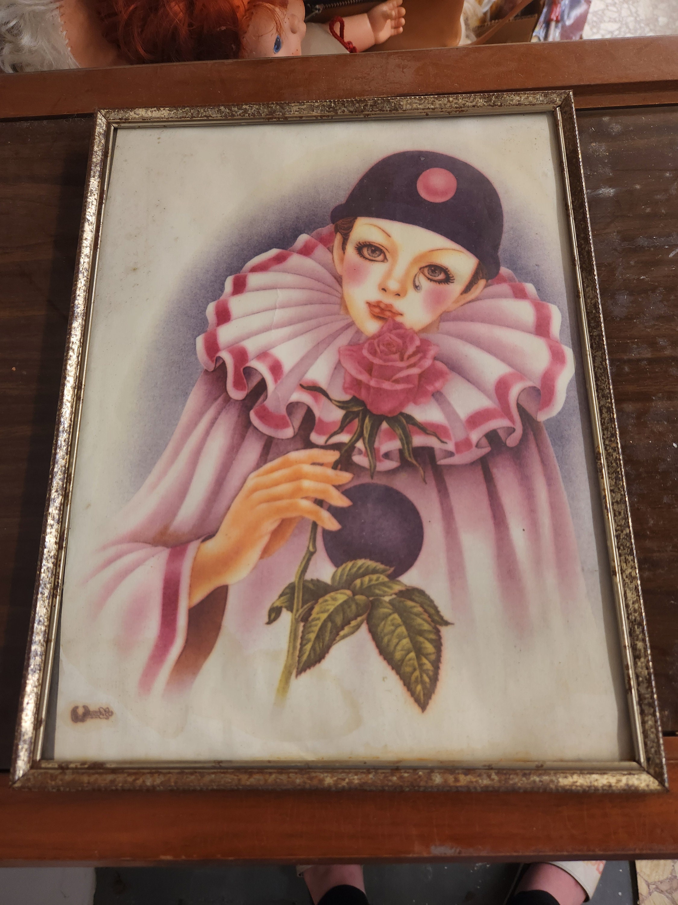 藤田ミラノ　木彫り　アンリ人形　　 紫のピエロ 　ヴィンテージ 藤田ミラノ 木彫り アンリ人形 紫のピエロ ヴィンテージ