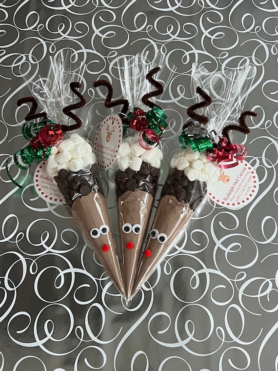 Cocoa Rudolphs, Hot Chocolate Rudolphs, Cocoa Cones, & Peppermint Cocoa Cones w/ Optional Peppermint Stir Spoons