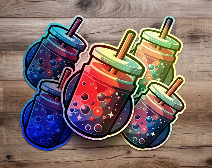 Galactic Boba Milk tea from Outer Space Holographic Space Art Stickers  Outer Space Vibes  Astral Art  Kiyo Arts