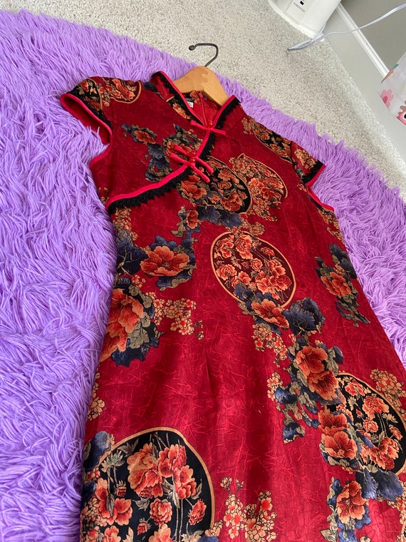 Vintage Beautiful Red Black Lace Lined Qipao