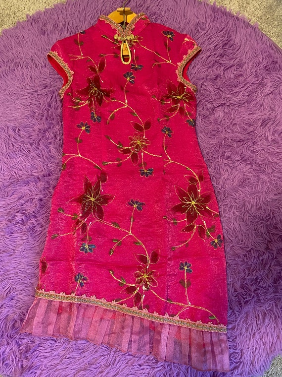 Pink handmade embroidered Qipao