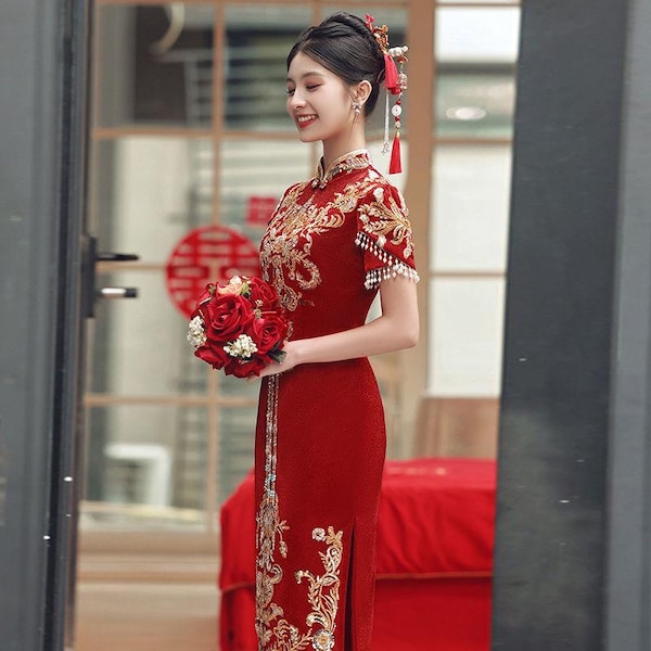 Modern Chinese Wedding Dress White Cheongsam Qipao Chinese Bridal Dress ...