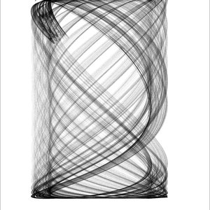 May include: Abstract black and white line art design with a swirling, three-dimensional effect. The lines create a sense of movement and depth.