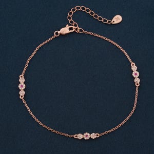 Round Moissanite & Ruby Cluster Charm Women Anklet, 925 Sterling Silver Diamond Anklet, 14K Rose Gold Plated Minimalist Anklet, Gift For Her