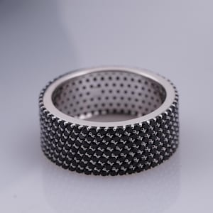 Round Black Diamond Unisex Wedding Band Ring, 14K White Gold Full Eternity Band, Valentine Gift, Ring For Unisex, Handmade Silver Jewelry