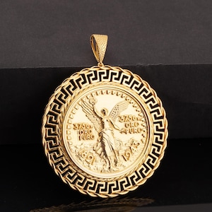 14K Yellow Gold Plated 925 Sterling Silver Men&#39;s Handmade Pendant, Mexican Centenario 50 Pesos 1947 Coin Pendant Men&#39;s Birthday Gift For Him
