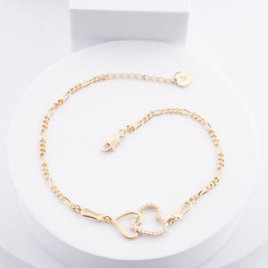 Round Diamond Women's Binary Heart Anklet, 14K Yellow Gold Chain Anklet, 925 Sterling Silver Engagement, Valentine Gift Moissanite Anklet.