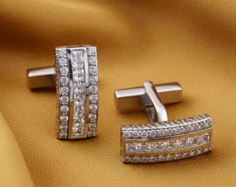 アンティーク 14K ホワイトゴールド ダイヤモンド カフスボタン 
