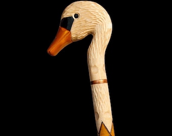 Hand Carvedv white goose Cane: Luxury Handcrafted Wooden Walking Staff