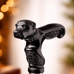 Canne de marche faite main en forme de tête de chien en chêne : cadeau de bâton en bois personnalisé