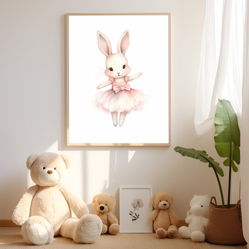 Ballerina Bunny Nursery Wall Art for Girls Print, Pink Ballet Rabbit