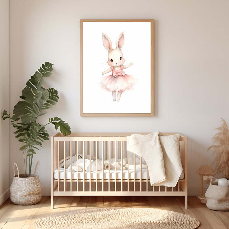 Ballerina Bunny Nursery Wall Art for Girls Print, Pink Ballet Rabbit