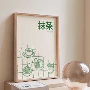 Impresión de matcha verde y blanco, arte mural de matcha para la cocina, póster de matcha latte, impresión Artkitchen, regalo de matcha para amantes del té, dibujado a mano