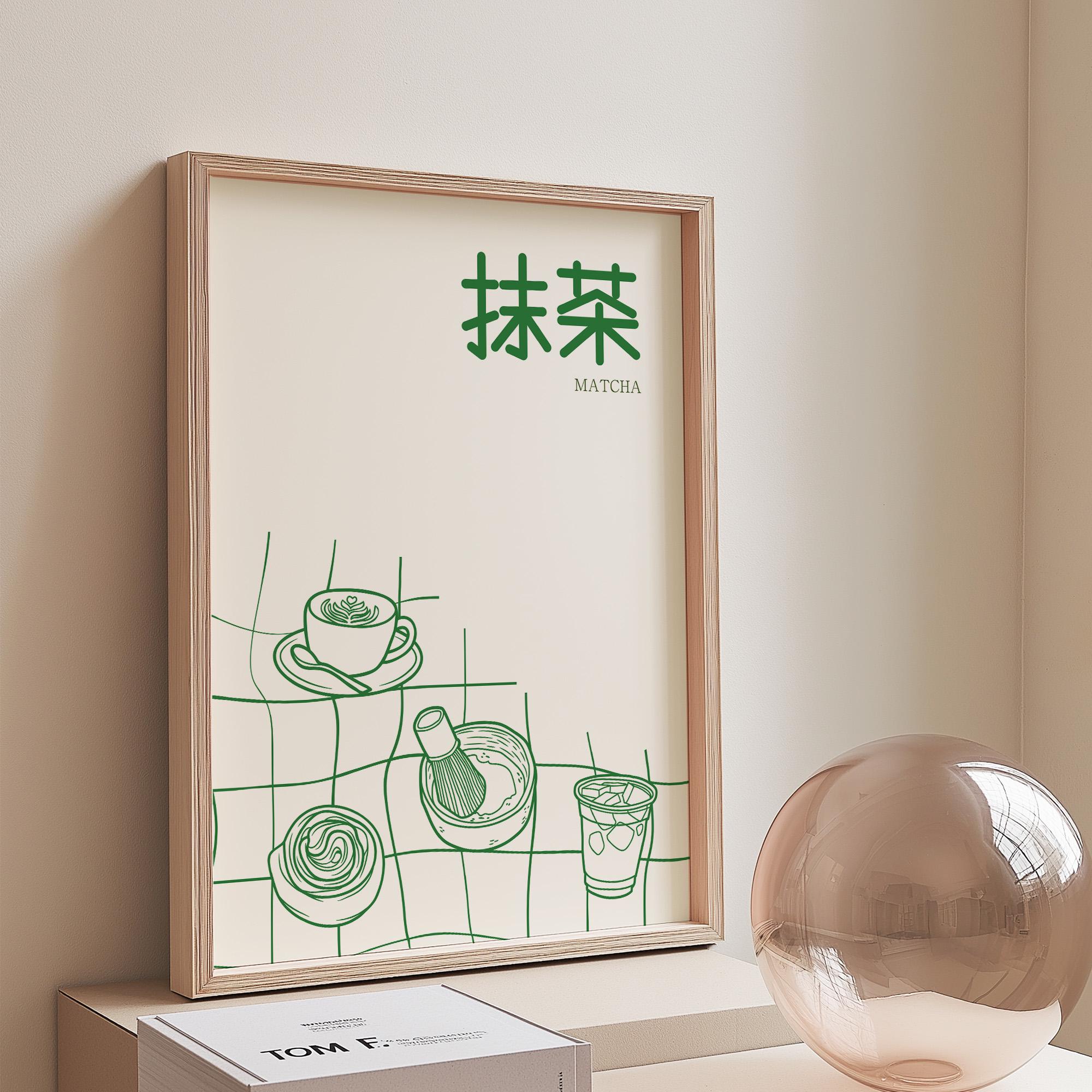 Affiche Sur Toile « But The First Matcha » - Motif Matcha Latte Fond Rose - Décoration Murale 21x30 Cm Sans Cadre