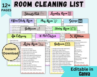 Cleaning Checklist, Kids Cleaning Cards, Family Chore Chart, Adhd Cleaning, Zone Cleaning Bundle, Cleaning Schedule, Editable Chore Chart