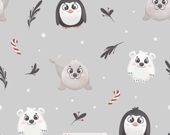 Seamless mönster arktiska djur akvarell mönster pingvin isbjörn säl jul tyg design sublimering jul scrapbooking papper barn