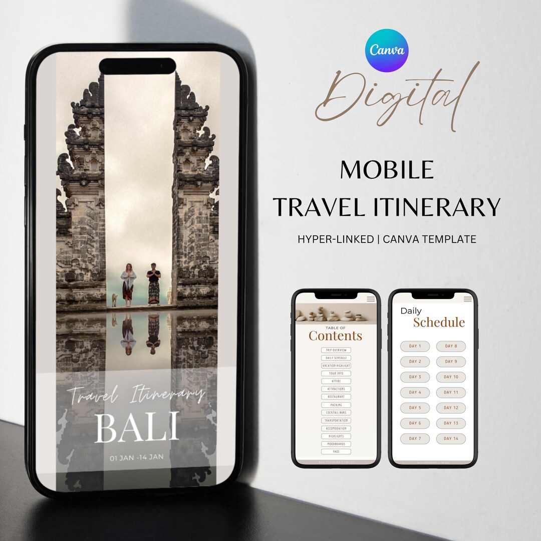 Mobile Travel Itinerary Template: Canva Trip Planner (digital Download ...
