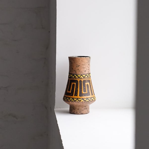 Vintage Strehla Keramik East German Ceramic Aztec Vase, 1960s Mid Century Modern Fat Lava Pottery. MCM. Modernist Decor. 1950s 1970s. WGP