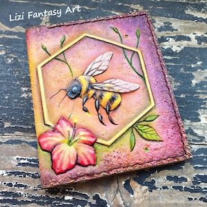 Cartera de cuero con relieve a mano personalizada, cartera minimalista hecha a medida, cartera plegable delgada hecha a mano, cartera de abeja de miel con soporte de tarjeta plegable