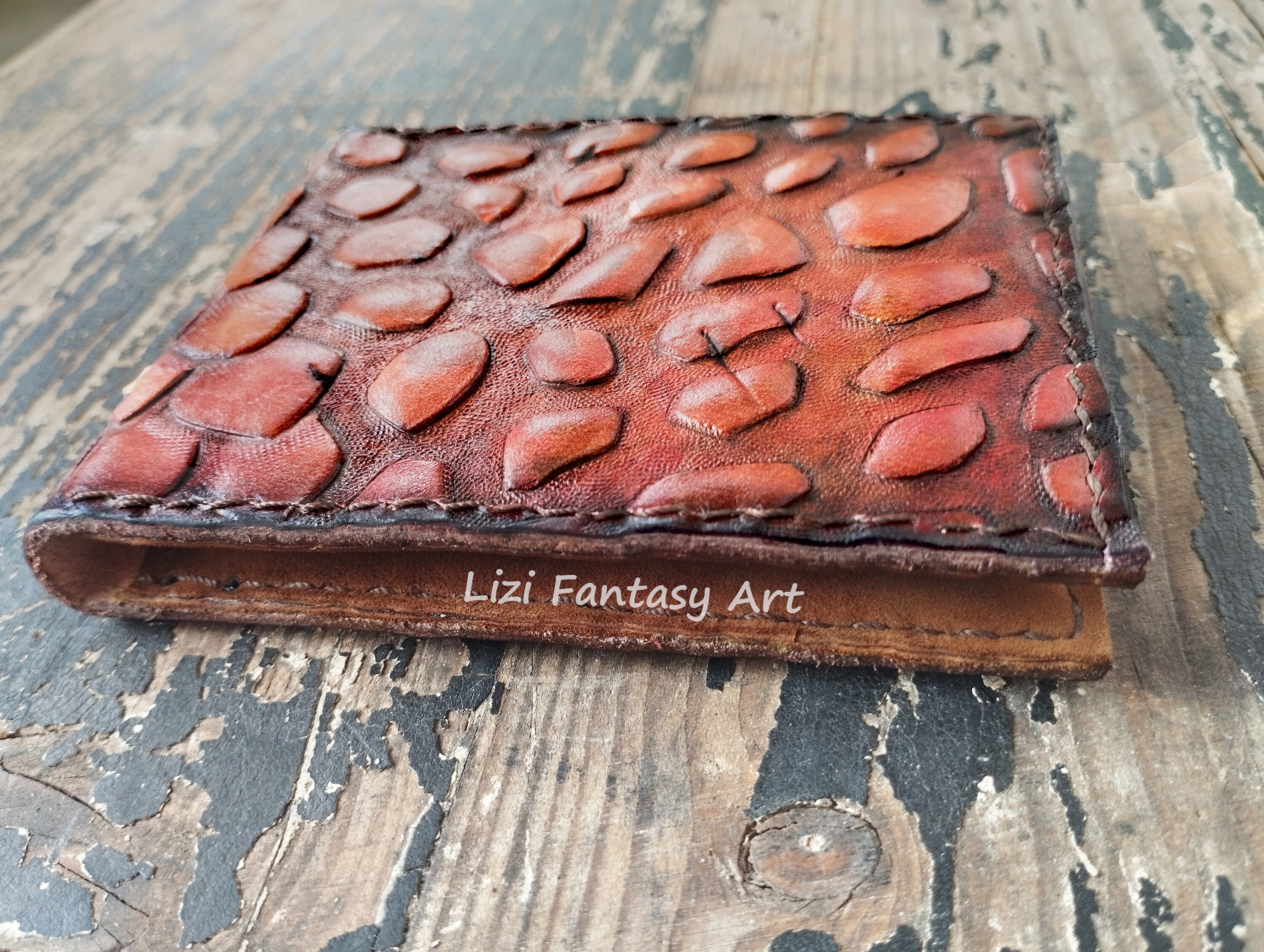 Personalized Handmade Red Dragon Scale Leather Wallet, Custom Made ...