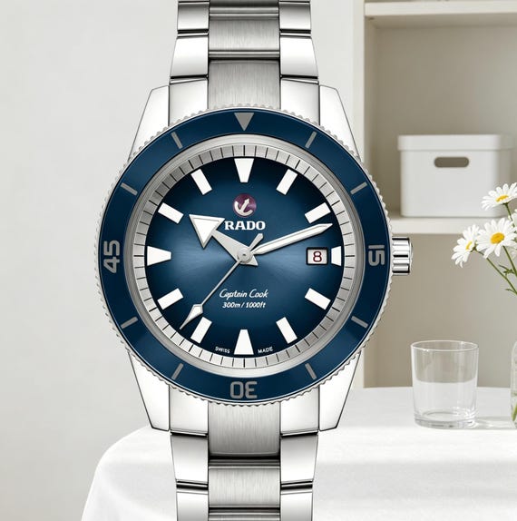 Refurbished Automatic Mechanical Blue and Silver Watch for Men—A Gift for Men