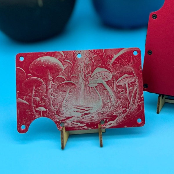 Custom Engraved Minimalist Wallet Mushroom Trail of Magic! RFID Blocking