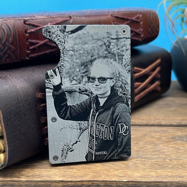 Custom Engraved Minimalist Wallet Personalized With Photo of Loved Ones, Cherished Memories, Logo, or Design RFID Blocking Card Holder